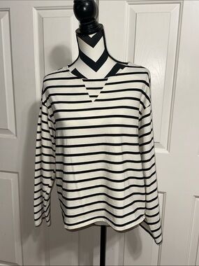 Monrow Cream and Black Striped Top